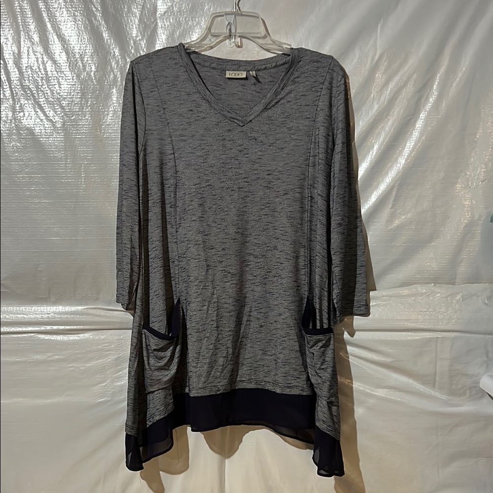 LOGO by Lori Goldstein blue 3/4 Sleeve Boxy Tunic